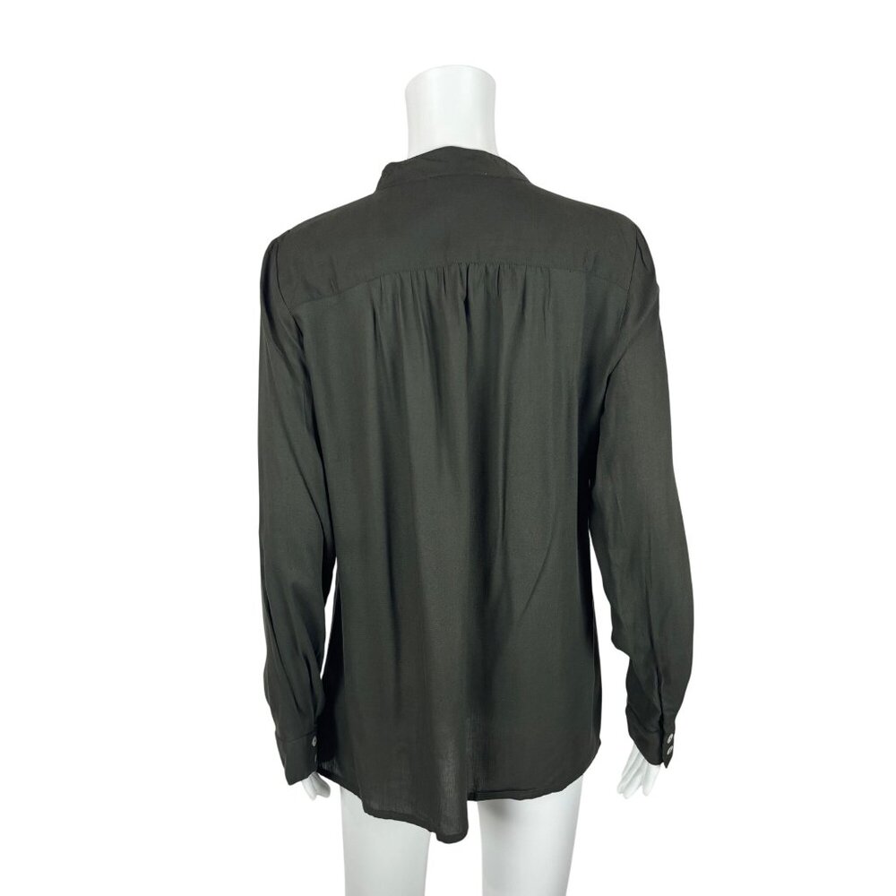 Coldwater Creek Blouse Women's Medium Olive Green Button Up Long Sleeve Lace - Picture 7 of 10